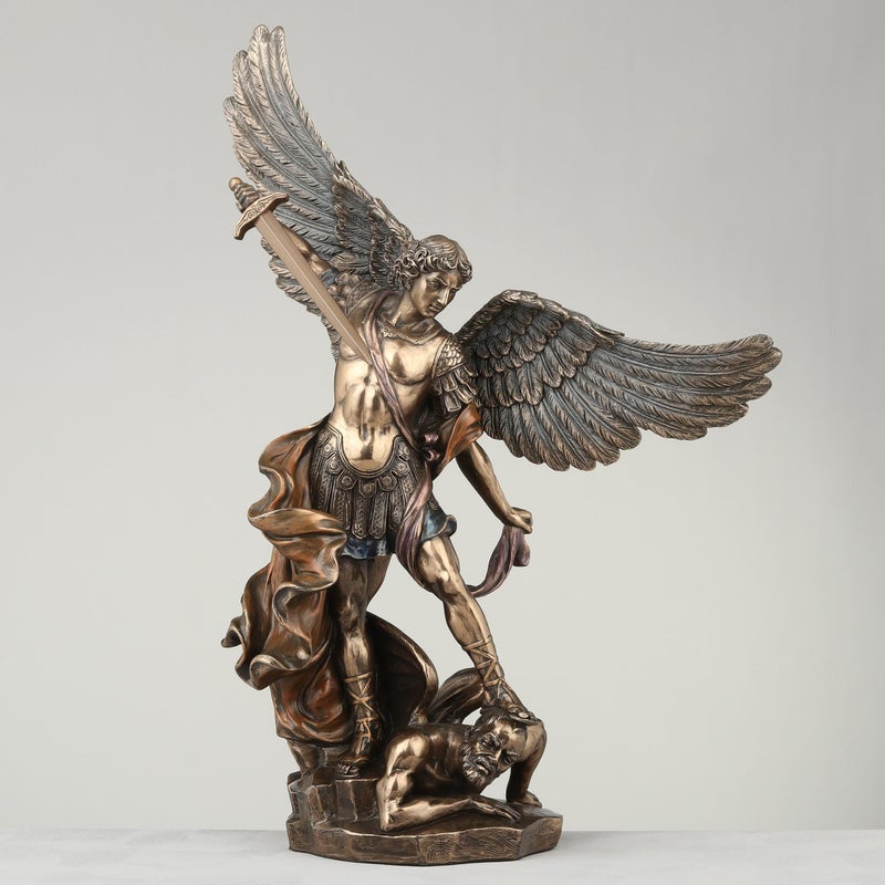 Unicorn Studio Veronese Design 14 1/8 Inch Archangel Saint Michael Tramples Demon Religious Sculpture Defeating Lucifer Resin Statue Bronze Finish - Image 2